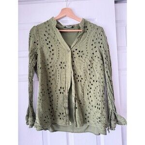 green textured button down